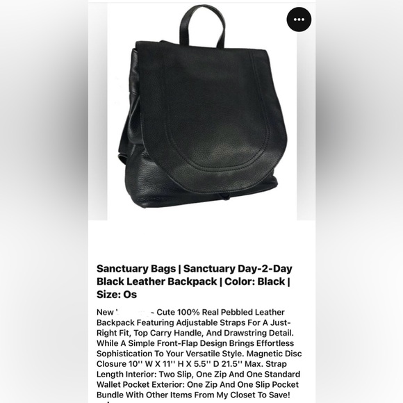 NWOT Sanctuary Black Leather Backpack - Picture 3 of 13